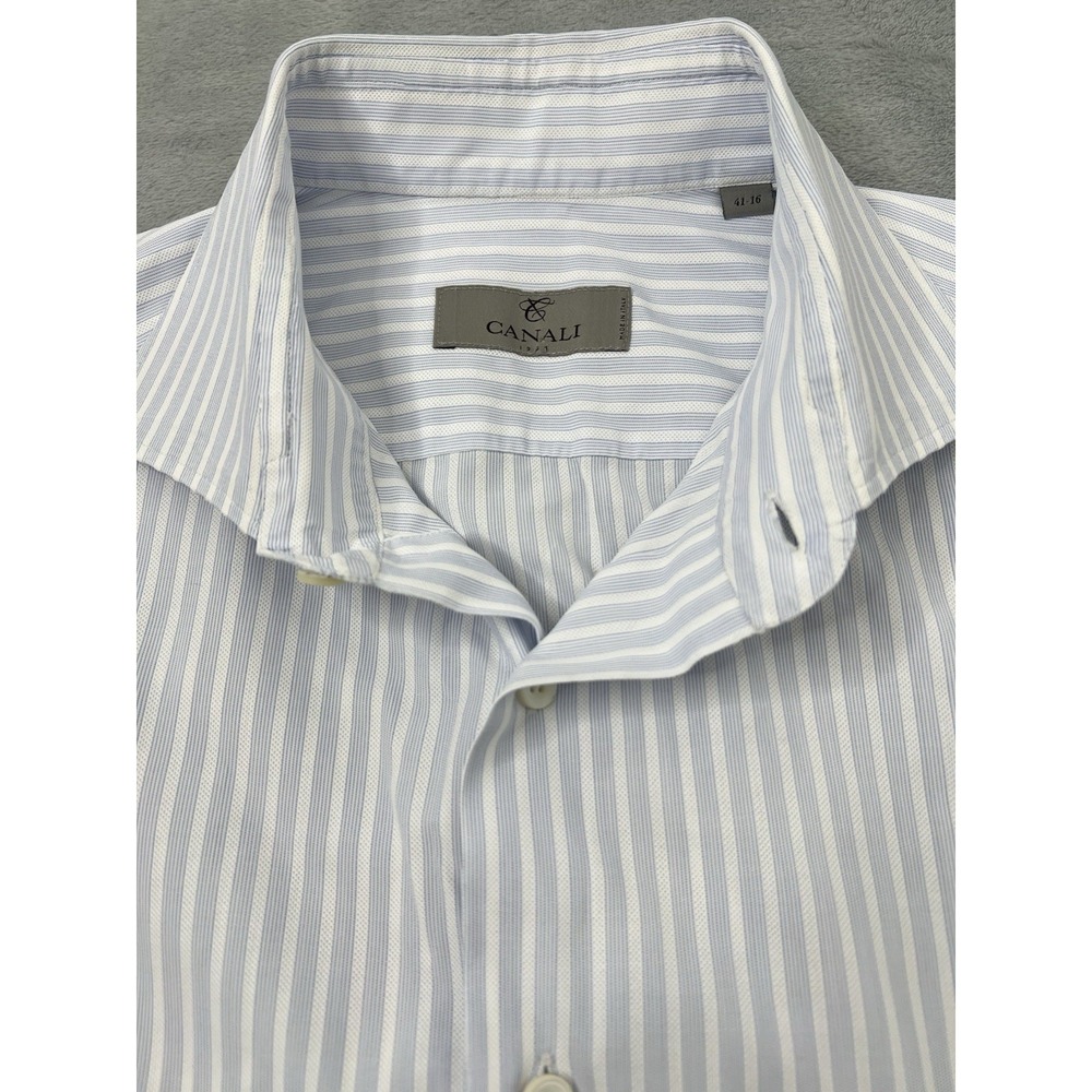 Canali Button Up Shirt Lot Of 2 Mens 41-16 Check Striped Long Sleeve Designer - Picture 8 of 16